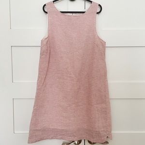 Pink & white striped linen cotton sleeveless dress